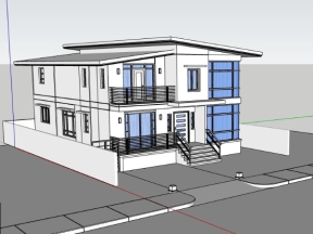 Sketchup nhà ở phố 2 tầng diện tích xây dựng 9.6x14m