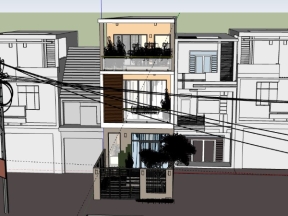 Sketchup nhà ở phố 3 tầng 5x22.6m