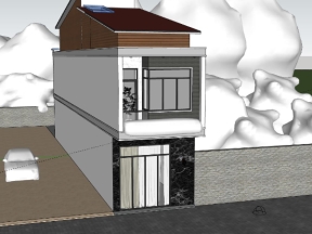 Sketchup nhà phô 2 tầng lệch diện tích xây dựng 4x24m