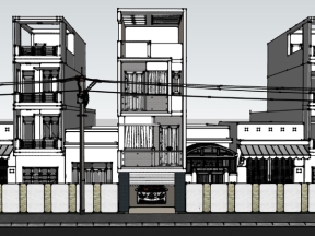 Sketchup nhà phố 3 tầng kích thước thiết kế 4.6x28m