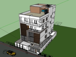 Sketchup nhà phố 4 tầng 13x15.7m dựng model su tuyệt đẹp