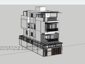 Sketchup nhà phố 4 tầng 7.5x20m đẹp