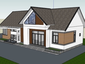 Sketchup thiết kế bản vẽ nhà 1 tầng kích thước xây dựng 8.5x20m