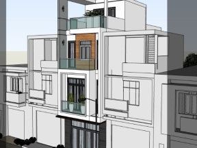 Sketchup thiết kế nhà phố 3 tầng diện tích thiết kế 4x14m