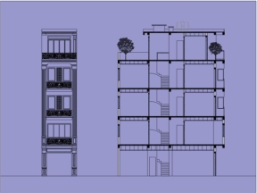 Thiết kế autocad Nhà phố tân cổ điển 5 tầng kích thước 4x11.5m
