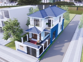 Biệt thự mái Nhật 2 tầng 7x13.8m - Bản vẽ kiến trúc, kết cấu chi tiết