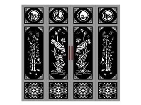 Thiết kế cổng 4 cánh sen trúc ngũ phúc lâm môn cnc
