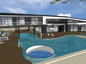 Thiết kế dựng model .skp biệt thự 2 tầng có hồ bơi