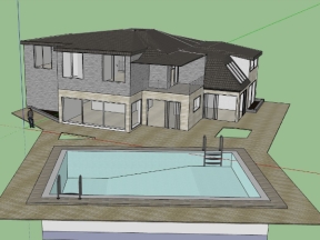 Thiết kế dựng model sketchup nhà biệt thự 2 tầng có hồ bơi