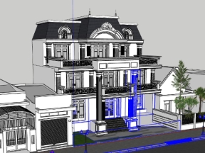 Thiết kế dựng model skp nhà biệt thự 3 tầng 