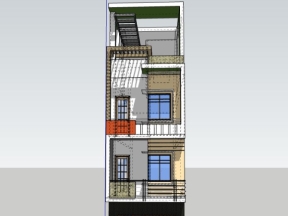 Thiết kế mẫu nhà phố 4 tầng kích thước 4x15m file sketchup