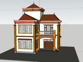 Thiết kế nhà 2 tầng 1 tum 12x11.2m model sketchup