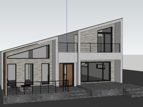 Thiết kế nhà 2 tầng mái lệch 10x12m model sketchup