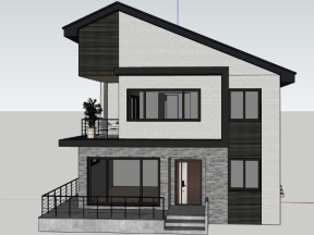 Thiết kế nhà 3 tầng mái lệch 10x10m model sketchup việt nam