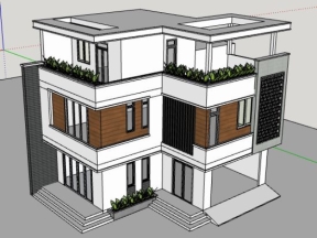 Thiết kế nhà biệt thự 3 tầng đẹp model .skp 10.78x9.6m