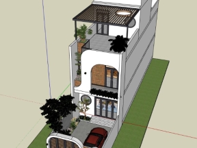 Thiết kế nhà biệt thự 3 tầng model sketchup việt nam 5x15.8m