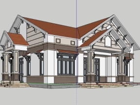 Thiết kế nhà biệt thự  trệt 11.1x16.9m model sketchup việt nam