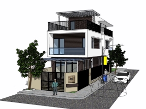 Thiết kế nhà phố 2 tầng 1 tum 6.2x17.3m model sketchup