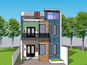 Thiết kế nhà phố 2 tầng 5.8x11m model sketchup