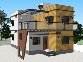 Thiết kế nhà phố 2 tầng 7.5x12m model sketchup