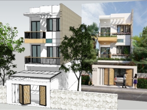 Thiết kế Nhà phố 3 tầng 5.5x20m trên Sketchup 2020 (Có phối cảnh)