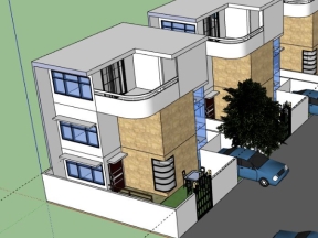 Thiết kế nhà phố 3 tầng 8.4x9m dựng model skp