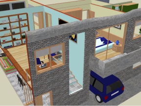 Thiết kế nội thất nhà ở 2 tầng dựng model sketchup 