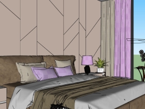 Thiết kế nội thất phòng ngủ dựng trên su model 3d