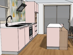 Thiết kế phòng bếp màu hường cho các nàng model sketchup