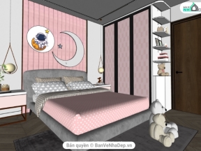 Thiết kế phòng ngủ cho bé gái dựng .skp