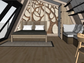 Thiết kế phòng ngủ gác mái đẹp model sketchup