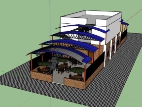 Thiết kế sketchup nhà hàng coffee 2 tầng