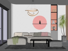 Thiết kế Sketchup nội thất phòng khách bàn ăn căn hộ Monachy