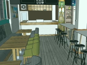 Thiết kế sketchup nội và ngoại thất cửa hàng cafe bãi biển