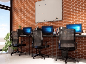 Tòa nhà làm việc tông chủ đạo trắng xanh