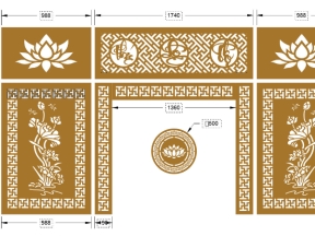 Vách ngăn hoa sen phúc lộc thọ dxf