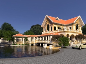 Villa hiện đại có hồ nước model sketchup 