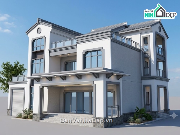 Sketchup Villa,villa 3 tầng,sketchup villa 3 tầng