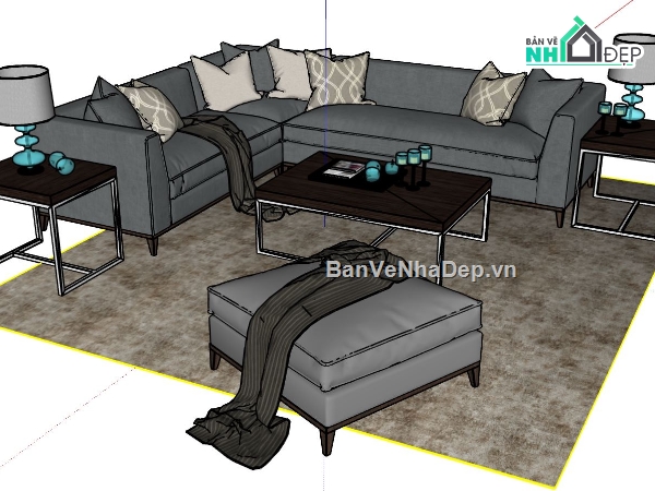 sofa phòng khách,sketchup phòng khách,phòng khách 3d,mẫu phòng khách