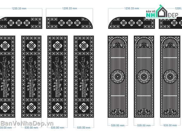 mẫu cổng,mẫu cổng 4 cánh,file dxf cổng 4 cánh cnc