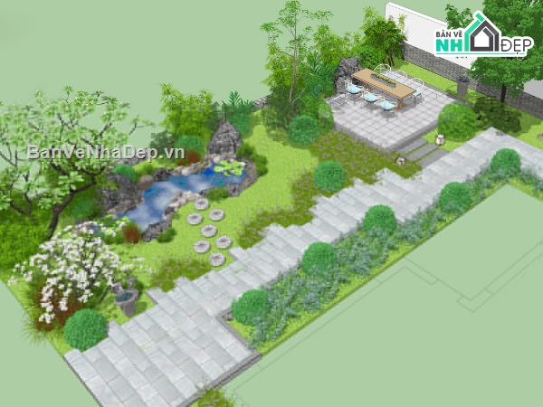 file sketchup sân vườn,mẫu sân vườn đẹp,thiết kế sân vườn
