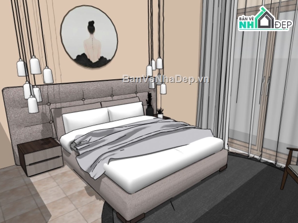 phòng 3d đẹp,3d sketchup phòng ngủ,file nội thất phòng ngủ