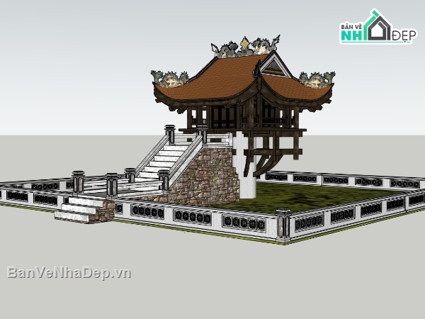 3D,dựng 3D,chùa,đình,cad,sketchup