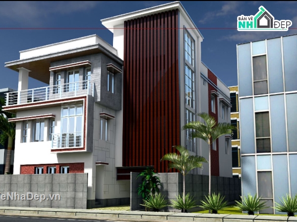 biệt thự hiện đại,biệt thự 3 tầng,file sketchup biệt thự 3 tầng