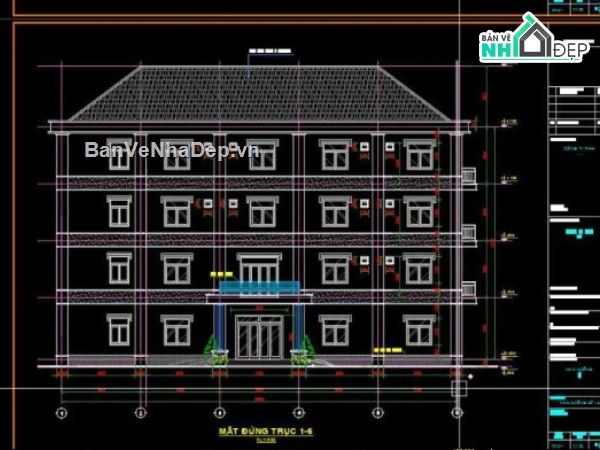 bản vẽ tòa nhà văn phòng 4 tầng,thiết kế văn phòng 4 tầng,nhà văn phòng