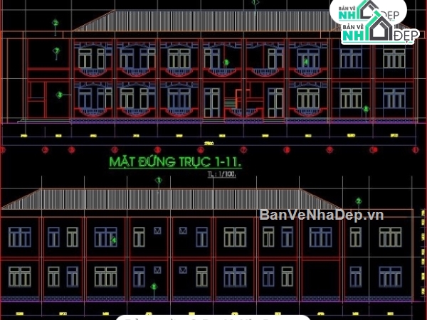 kiến trúc tổng thể,bản vẽ trường mẫu giáo,Trường mẫu giáo Phú Thịnh,bản vẽ cad trường mầm non,file cad trường mầm non