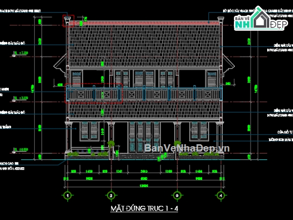 nhà thờ 2 tầng,bản vẽ từ đường,bản vẽ nhà thờ họ 2 tầng,file cad từ đường 2 tầng,mẫu từ đường 2 tầng