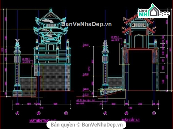thiết kế cổng đình chùa,bản vẽ cổng đình chùa,mẫu cổng đình chùa đẹp,cad cổng chùa đẹp