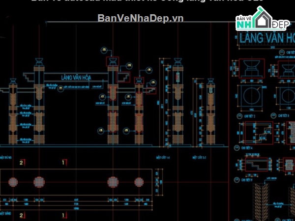 mẫu thiết kế,thiết kế nhà văn hóa,mẫu cổng làng văn hóa