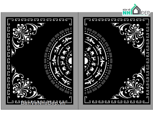 cad cổng trống đồng 2 cánh,cad cnc trống đồng,cổng 2 cánh cnc